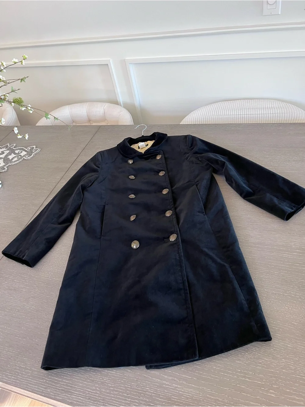 J. Crew Black Velvet Double-Breasted Peacoat